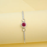 Lab Grown Ruby Sapphire Padparadscha Round Brilliant Cut Bracelet White Gold Fine Jewelry Wedding Gift