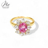 Flower Ring with 1.7-2.5CT Oval Lab Grown Ruby Sapphire Colombian Padparadscha 925 Silver Women Engagement Christmas Party Gift