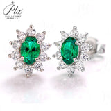 Sunflower Oval Cut  Lab Created Emerald 1CT  Stud Earrings