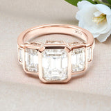Moissanite Ring with Emerald Cut Crafted in 10K/14K/18K Gold Geometric Layered Band Vintage Wedding Ring Anniversary Gift for
