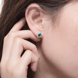 Sunflower Oval Cut  Lab Created Emerald 1CT  Stud Earrings