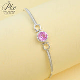 Lab Grown Ruby Sapphire Padparadscha Round Brilliant Cut Bracelet White Gold Fine Jewelry Wedding Gift