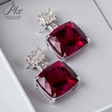 Lab-Grown Gemstone Earrings with D Color Moissanite 925 Silver Chubby Rectangular Anniversary Gift Hypoallergenic