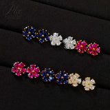 Flower-Shaped Earring Jewelry with Moissanite/Sapphire/Ruby 925 Sterling Silver Plated Screwback Earrings for Women