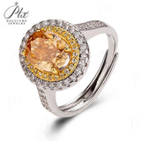 Oval Cut Champagne Moissanite 2CT Adjustable Double Halo Half Eternity Adjustble Ring