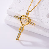 Moissanite Necklace 1CT 6.5mm Heart-Cross Pendant 925 Sterling Silver Women Wedding/Anniversary Special Gift Fine Jewelry Charms