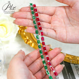 Cultured Ruby/Colombian Emerald Tennis Chain Emerald Cut Exquisite Synthetic Gemstone Unisex Style 925 Silver Allergy-Free