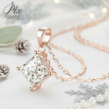 Princess Cut Classic Necklace 1/2/3CT D Color Moissanite S925 Plated White Yellow Rose Gold Chain for Engagement Chrisrmas Charm
