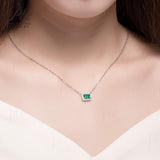 1CT Emerald Cut Lab Created Emerald Halo Pendant Necklace