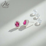 Lab Grown Gemstone Earring 1.7-2CT Oval Ruby Sapphire Colombia With Moissanite S925 Hypoallergenic Earring for Women Girls Gift