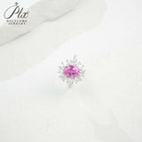 Flower Ring with 1.7-2.5CT Oval Lab Grown Ruby Sapphire Colombian Padparadscha 925 Silver Women Engagement Christmas Party Gift