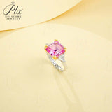 Ring with 4-6.9CT Asscher Cut Lab Grown Ruby Sapphire Colombian Padparadscha 925 Silver for Christmas Exquisite Gift Fancy