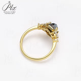 Engagement Ring Salt and Pepper Moissanite Diamond Pear Cut 925 Sterling Silver Plated with 18k Gold Wedding Jewelry Vintage