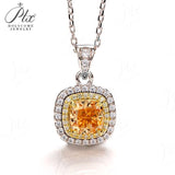 2CT Cushion Shape Champagne Moissanite Double Halo Pendant Necklace