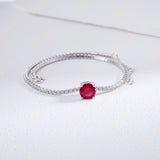 Lab-Grown Gemstone Bracelet Round Ruby Colombian Paraiba Four-Prong 925 Sterling Silver CZ Accents Christmas Gift NoFade Quality