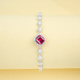 LaLab Grown Columbia Emerald/Ruby 2-3ct Asscher Cut Bracelet White Gold Cultured Gemstone Bangle Luxury Gift for Her