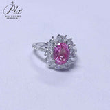 Flower Ring with 1.7-2.5CT Oval Lab Grown Ruby Sapphire Colombian Padparadscha 925 Silver Women Engagement Christmas Party Gift