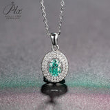 1CT Oval Shape Fancy Vivid Blue Moissanite Double Halo Pendant Necklace
