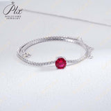 Lab-Grown Gemstone Bracelet Round Ruby Colombian Paraiba Four-Prong 925 Sterling Silver CZ Accents Christmas Gift NoFade Quality