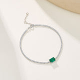 White Gold Emerald Cut Bracelet with Lab Grown Emerald Ruby Sapphire Cultured Gemstone Tennis Bracelet Fine Jewelry Gift