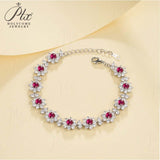 Round Cut Bracelet Floral White Gold Lab Grown Columbia Emerald Ruby Sapphire Fine Jewelry Gift for Her Birthday Valentines