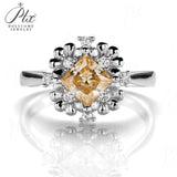 Floral Princess Square Cut Champagne Moissanite Ring Women Only Gifts For Festivals And Anniversaries