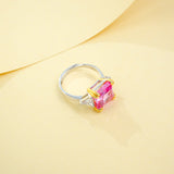 Ring with 4-6.9CT Asscher Cut Lab Grown Ruby Sapphire Colombian Padparadscha 925 Silver for Christmas Exquisite Gift Fancy