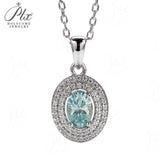 1CT Oval Shape Fancy Vivid Blue Moissanite Double Halo Pendant Necklace