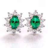 Sunflower Oval Cut  Lab Created Emerald 1CT  Stud Earrings