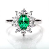Sunflower Oval Shape Lab Created Emerald 1CT Solitaire Adjustable Ring