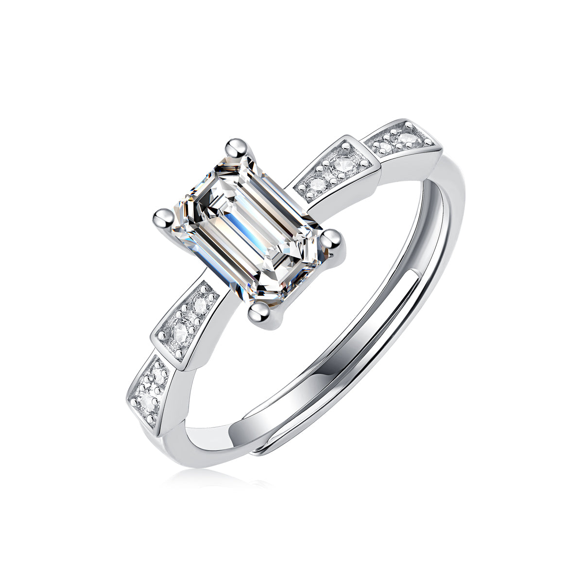 Emerald Cut Moissanite Adjustable Ladder Pavé Ring