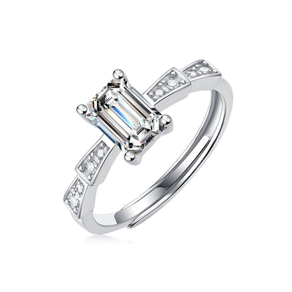 Emerald Cut Moissanite Adjustable Ladder Pavé Ring