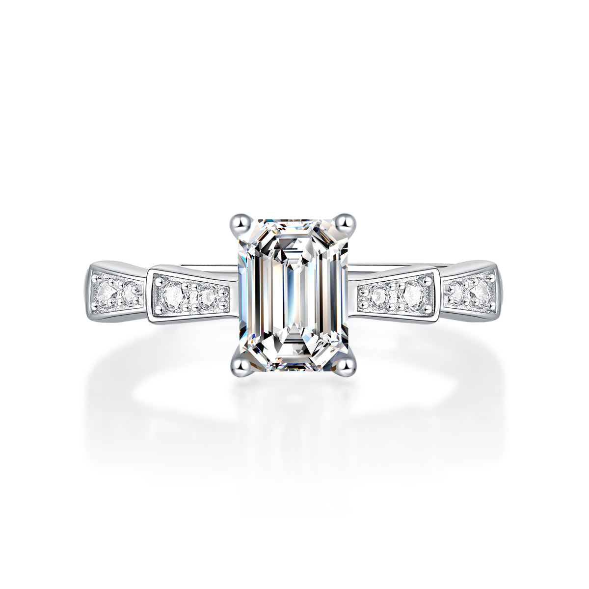 Emerald Cut Moissanite Adjustable Ladder Pavé Ring