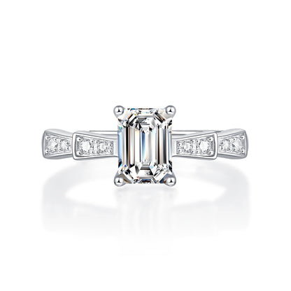 Emerald Cut Moissanite Adjustable Ladder Pavé Ring