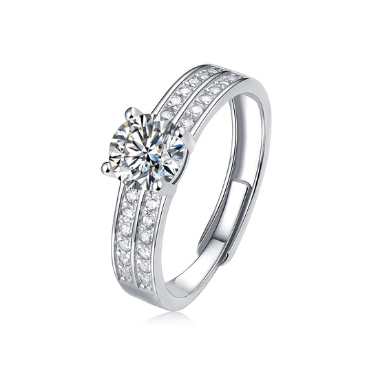 Round Moissanite Double Pavé Band Ring