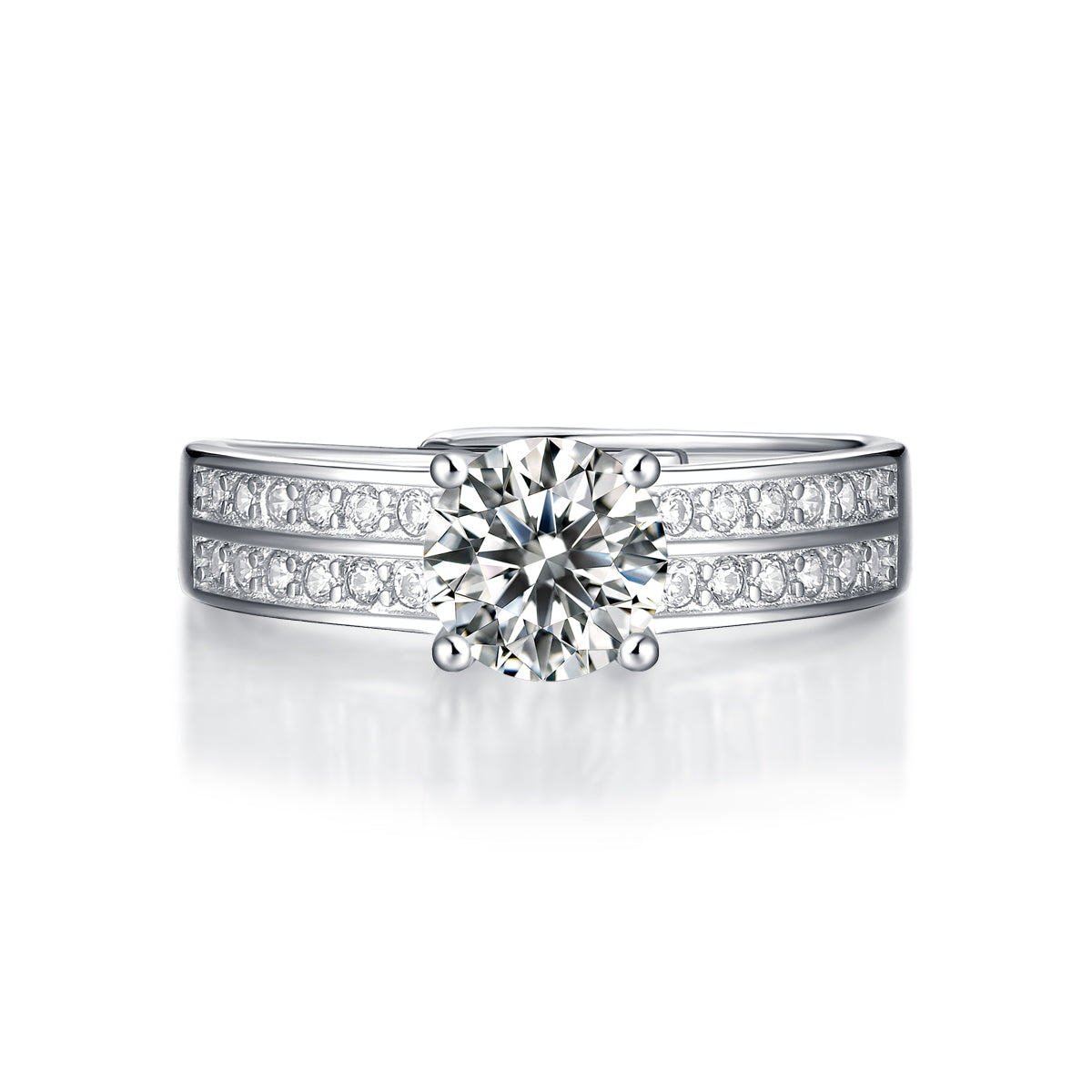 Round Moissanite Double Pavé Band Ring