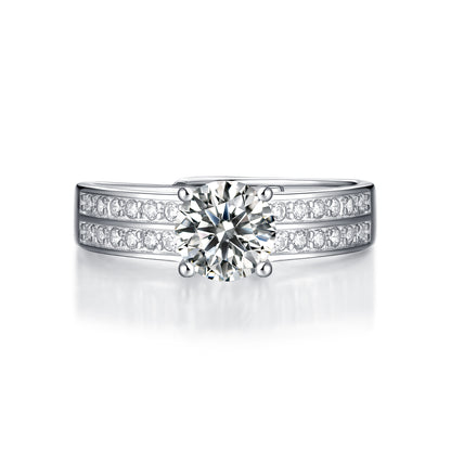 Round Moissanite Double Pavé Band Ring