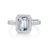 Lustrous Emerald Cut Moissanite Halo Pavé-Accented Ring