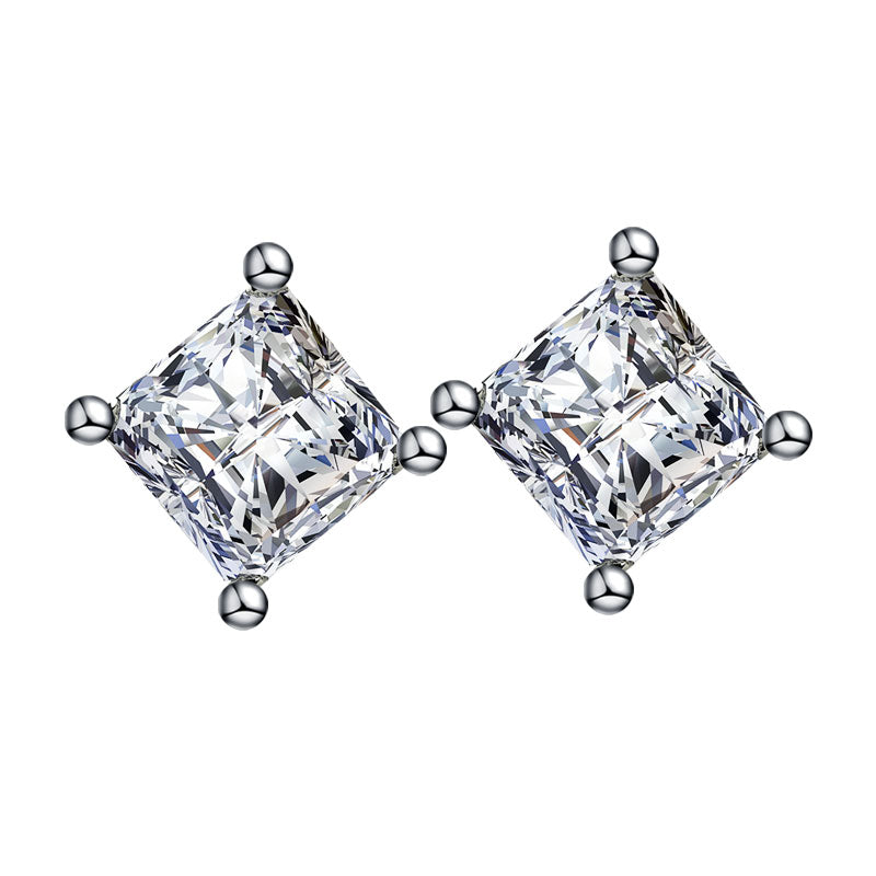 Princess Square Solitaire Stud Earrings