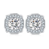 Floral Round Moissanite Halo Stud Earrings Women Only Gifts For Festivals And Anniversaries