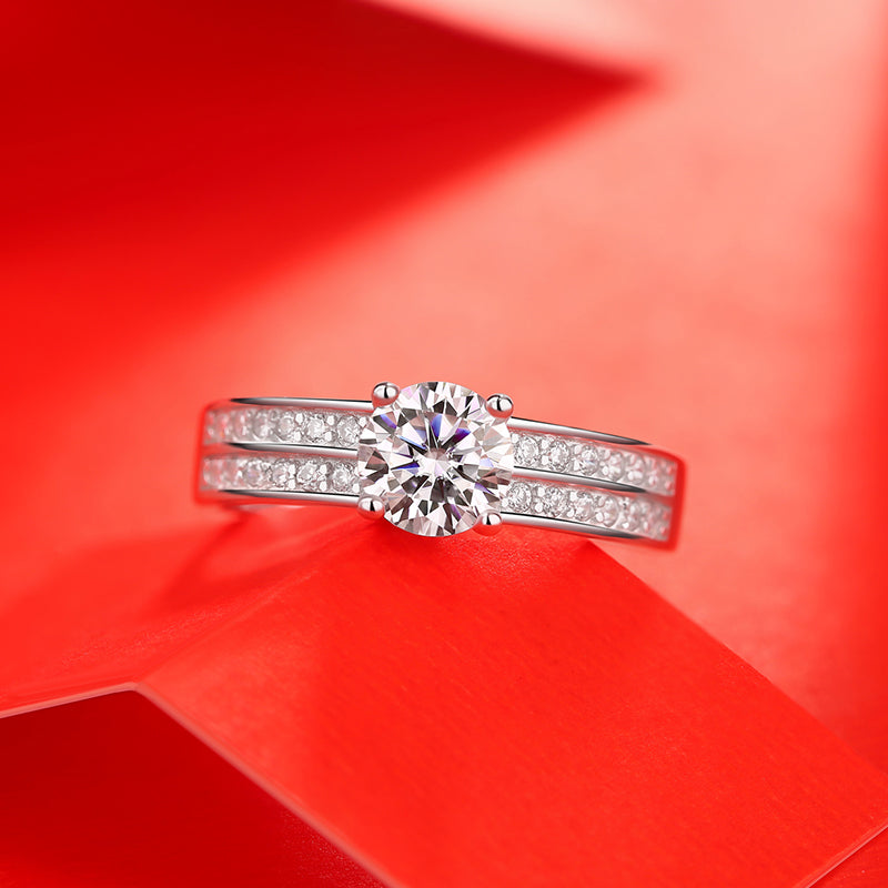 Round Moissanite Double Pavé Band Ring