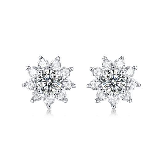 【 Daisy 】SunFlower 1CT Round Cut Moissanite S925 Sterling Silver Daily Stud Earrings