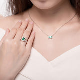 1CT Emerald Cut Lab Created Emerald Halo Pendant Necklace