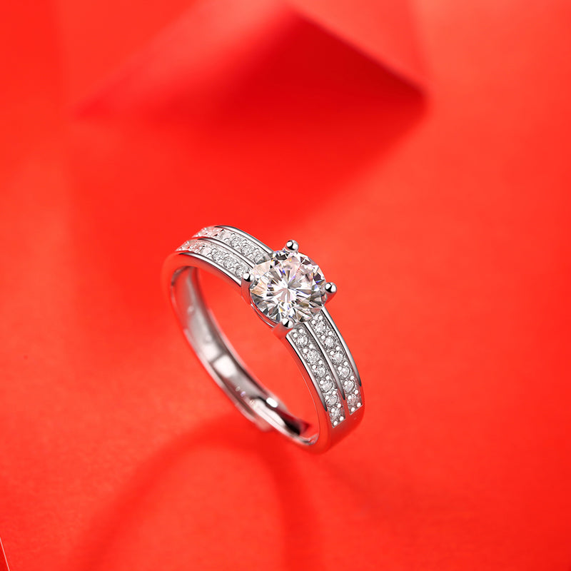 Round Moissanite Double Pavé Band Ring