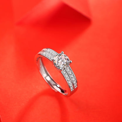 Round Moissanite Double Pavé Band Ring