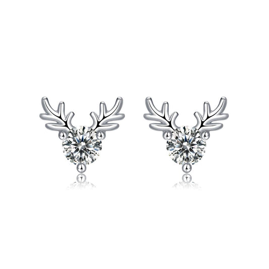 Elk Deer Shape 925 Sterling Silver 0.6CT Round  Moissanite Stud Earrings