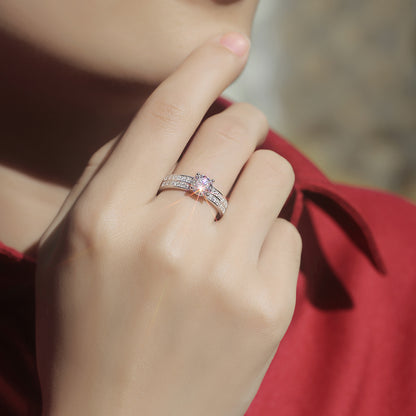 Round Moissanite Double Pavé Band Ring