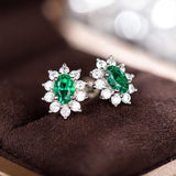 Sunflower Oval Cut  Lab Created Emerald 1CT  Stud Earrings