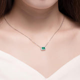 1CT Emerald Cut Lab Created Emerald Halo Pendant Necklace