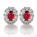 Oval Cut Lab Ruby 1CT Floral Stud Earrings